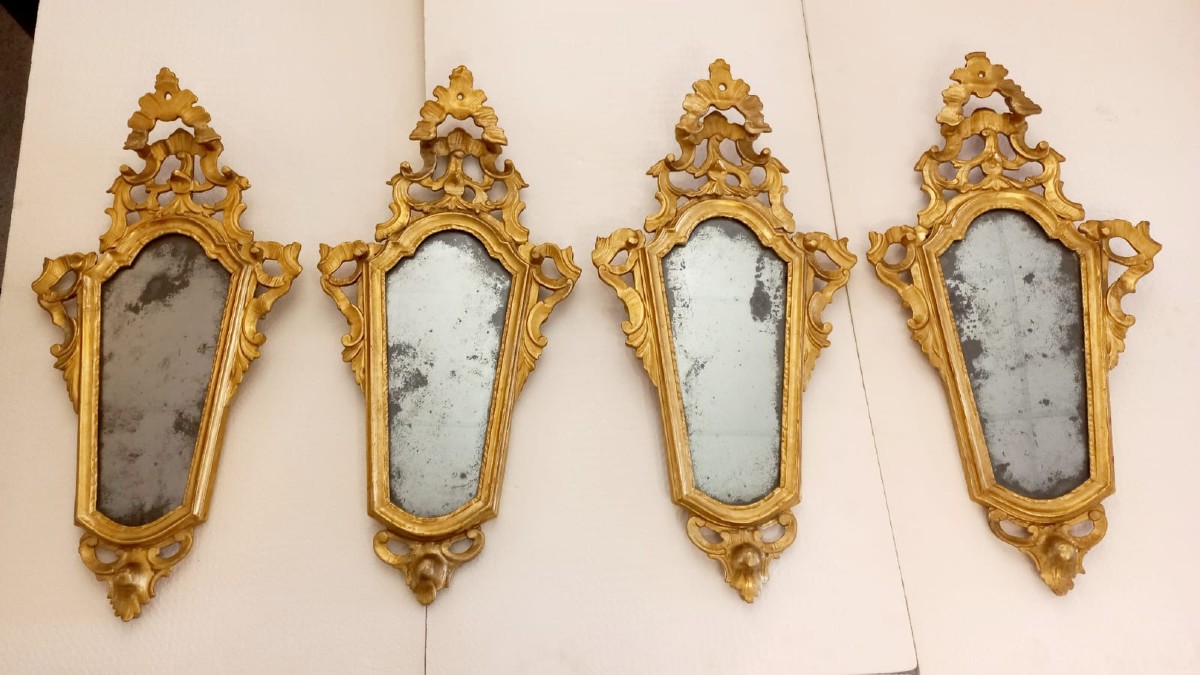 Lot Of Four Gilded Wooden Wall Mirrors