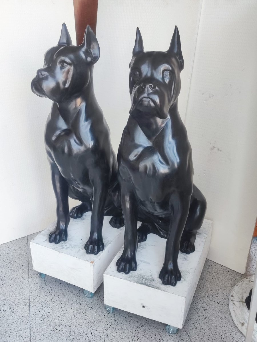 Paire de chiens en bronze patiné-photo-3
