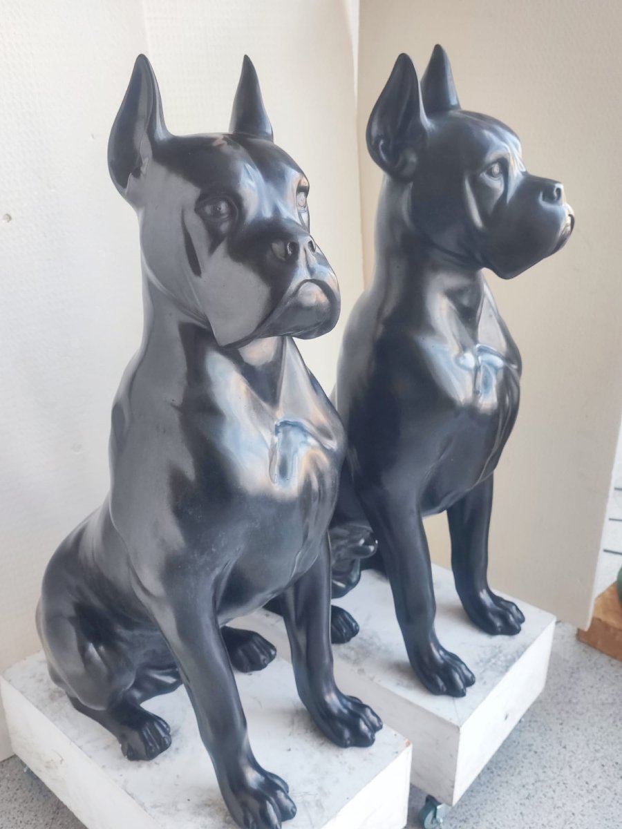 Paire de chiens en bronze patiné-photo-4