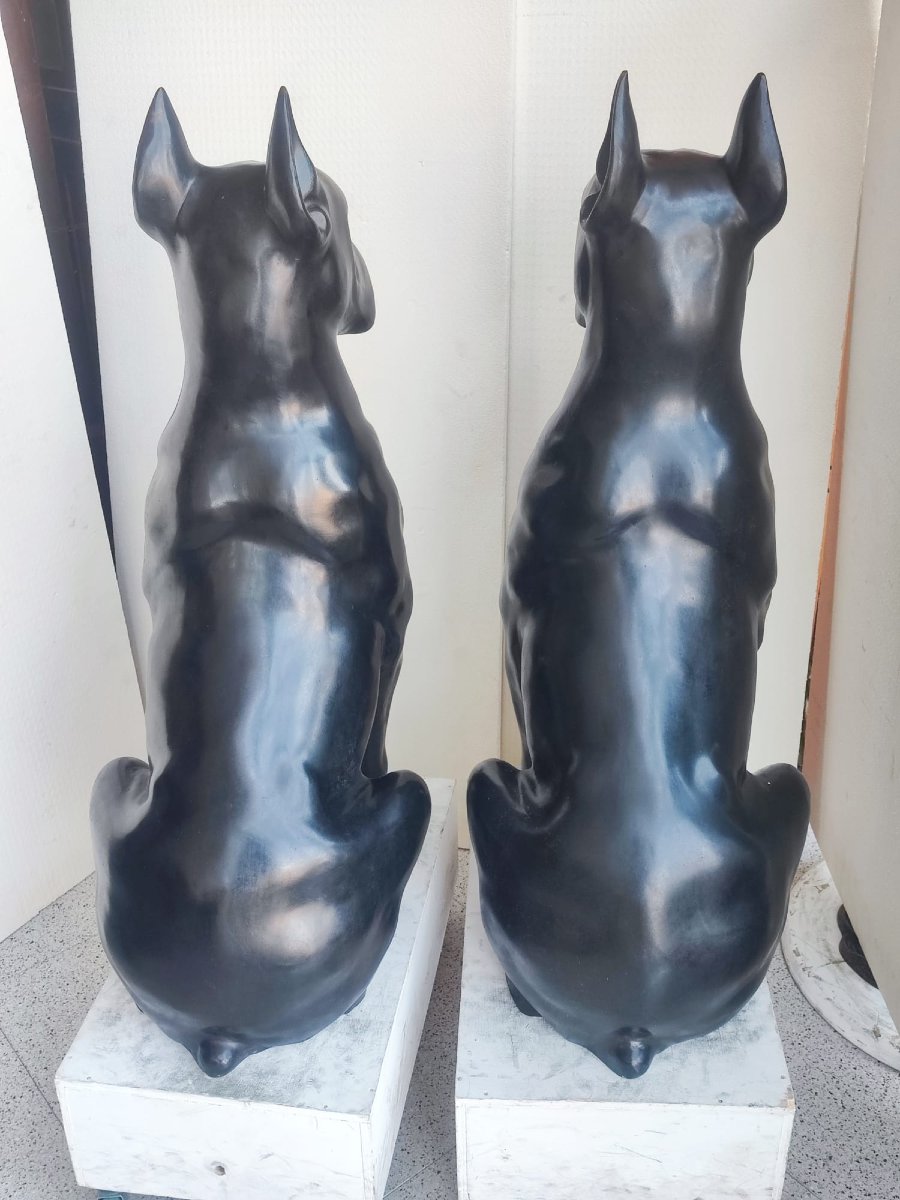 Paire de chiens en bronze patiné-photo-3