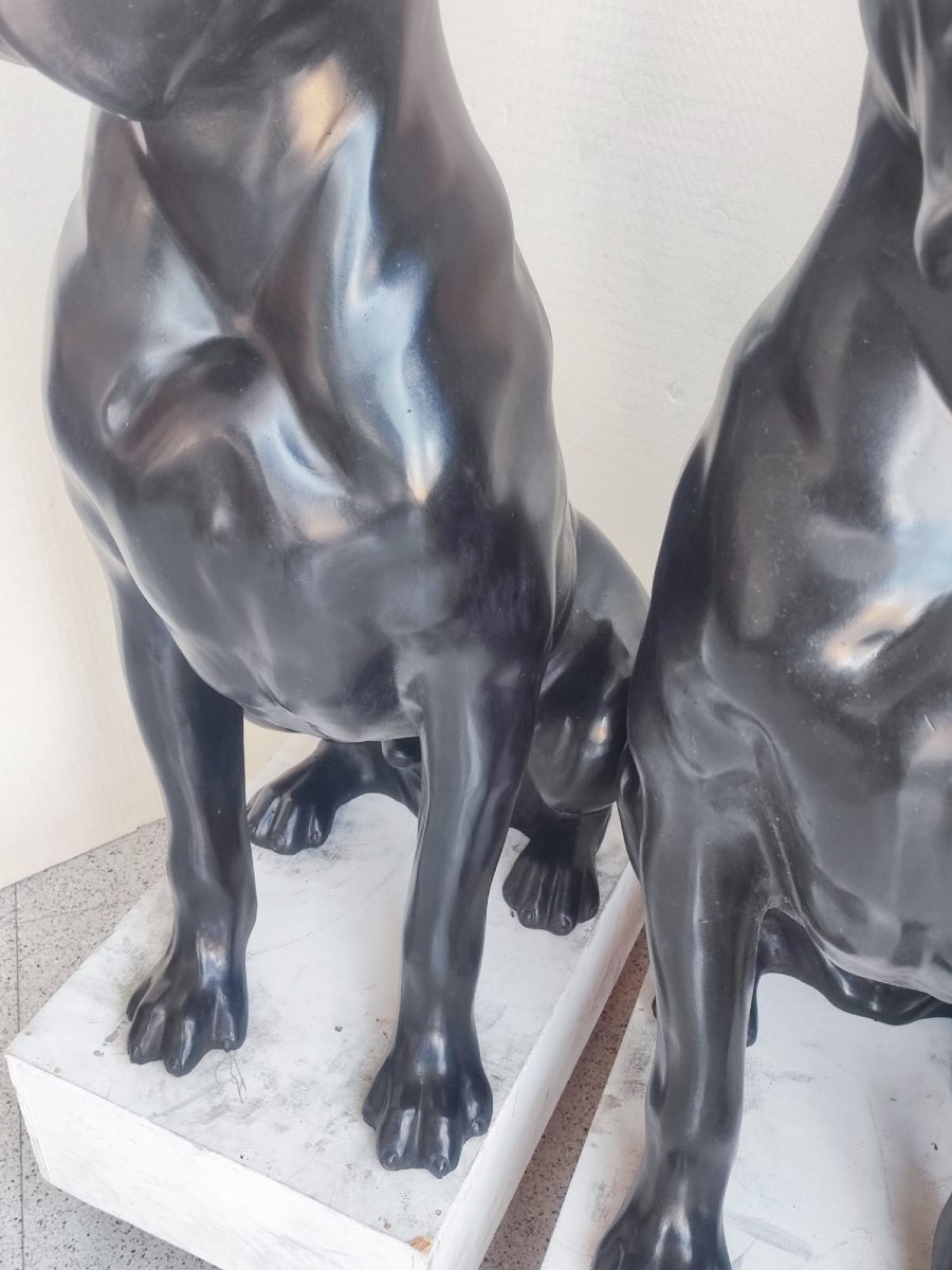 Paire de chiens en bronze patiné-photo-4