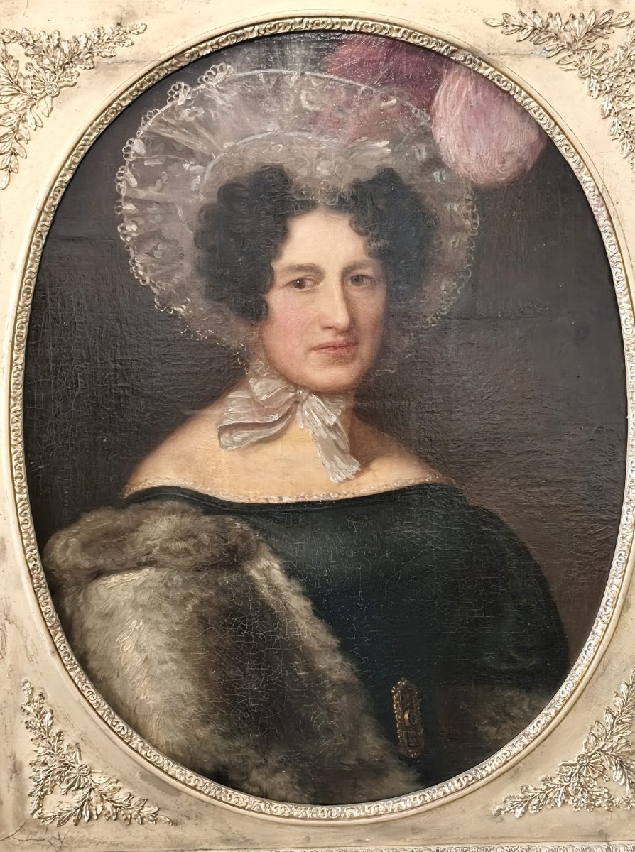 Peinture à l'huile sur toile représentant une noble dame-photo-2