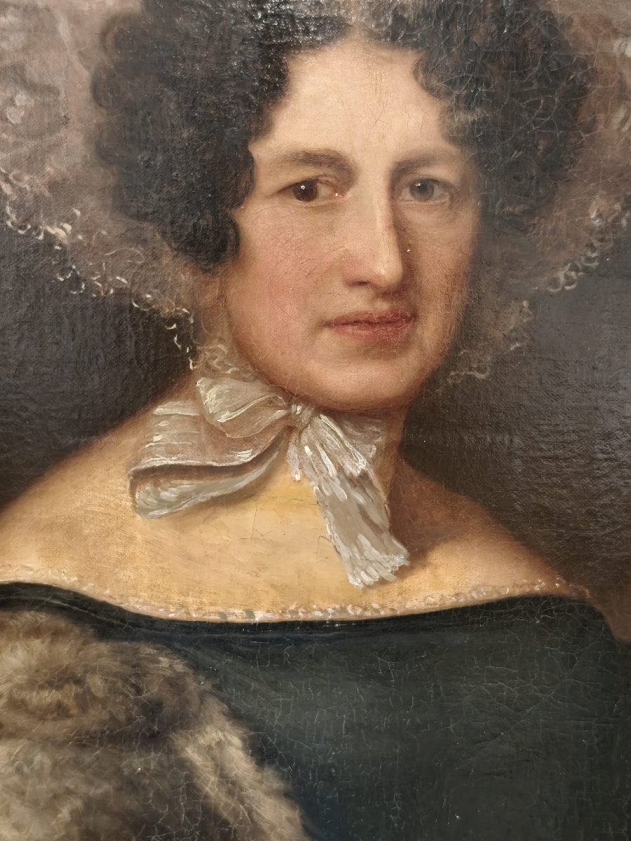 Peinture à l'huile sur toile représentant une noble dame-photo-3