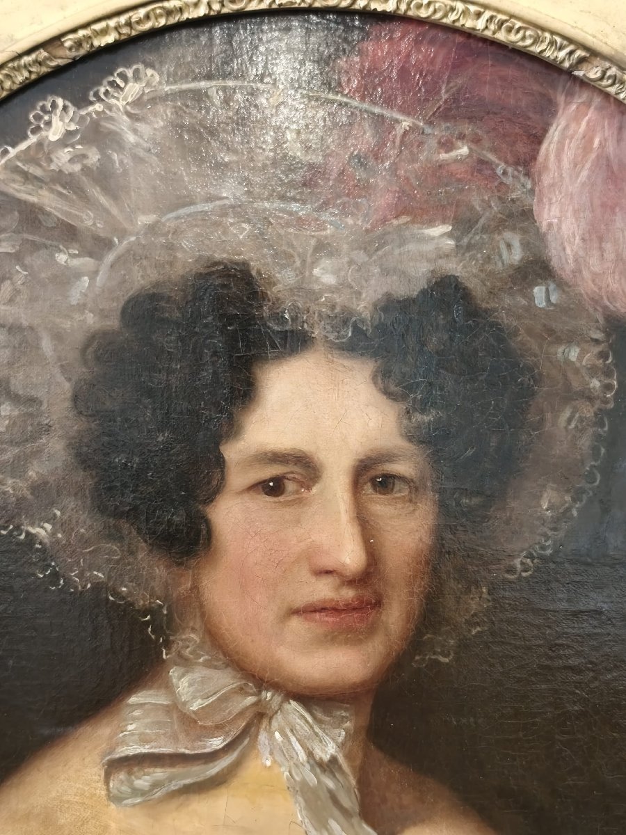 Peinture à l'huile sur toile représentant une noble dame-photo-4