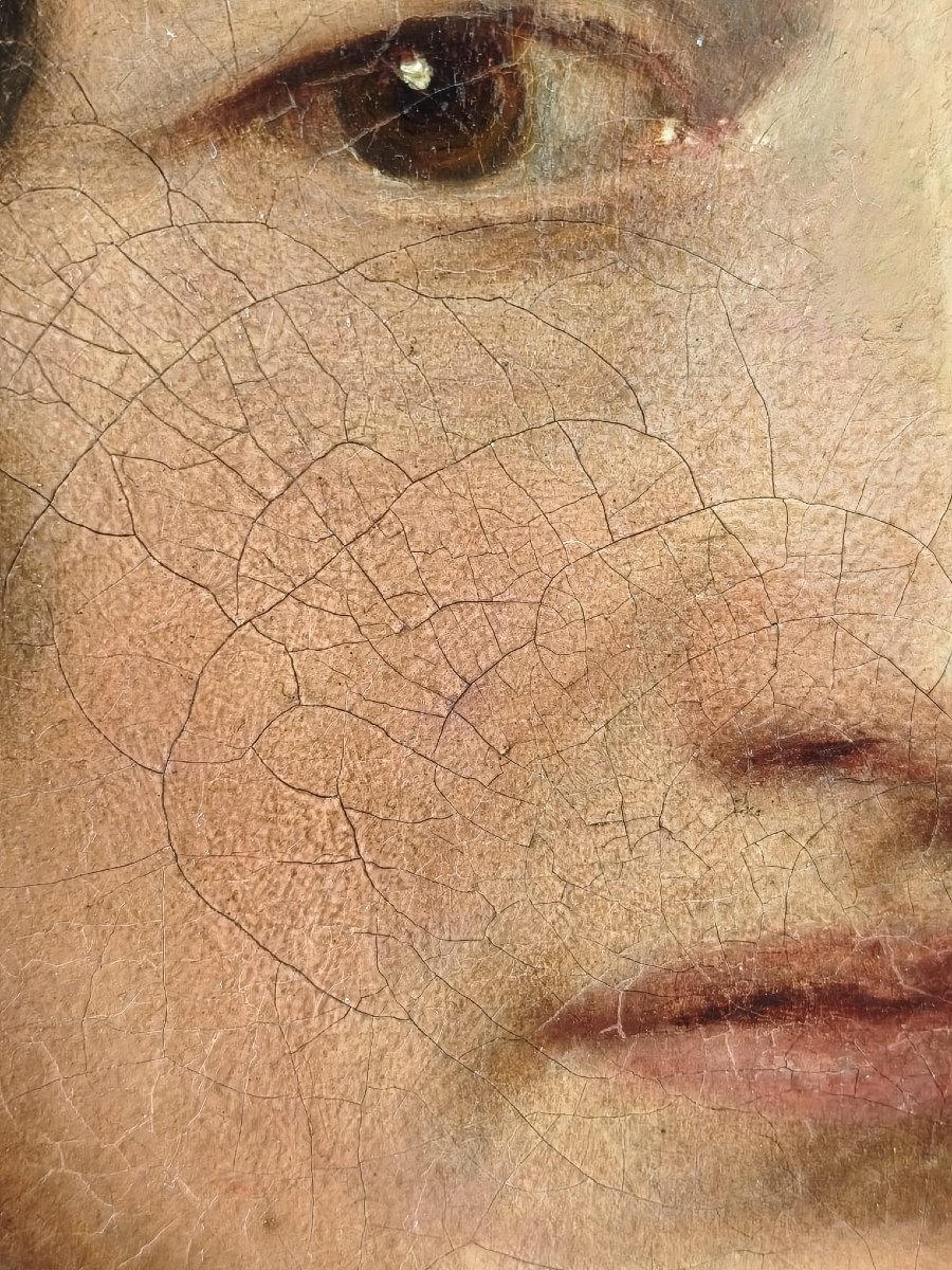 Peinture à l'huile sur toile représentant une noble dame-photo-2