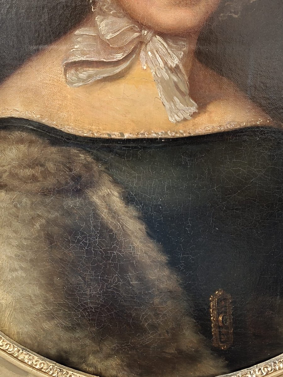 Peinture à l'huile sur toile représentant une noble dame-photo-3