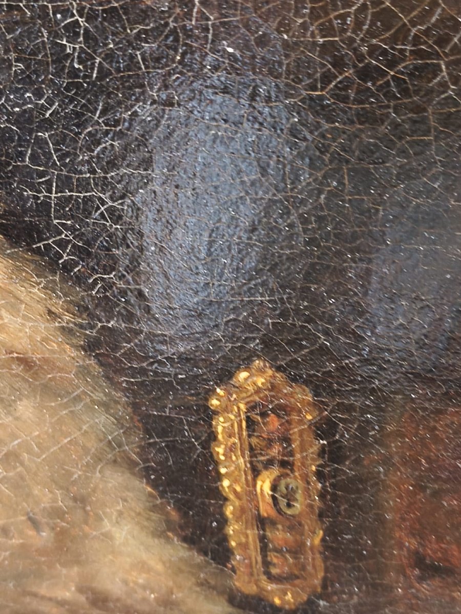 Peinture à l'huile sur toile représentant une noble dame-photo-7