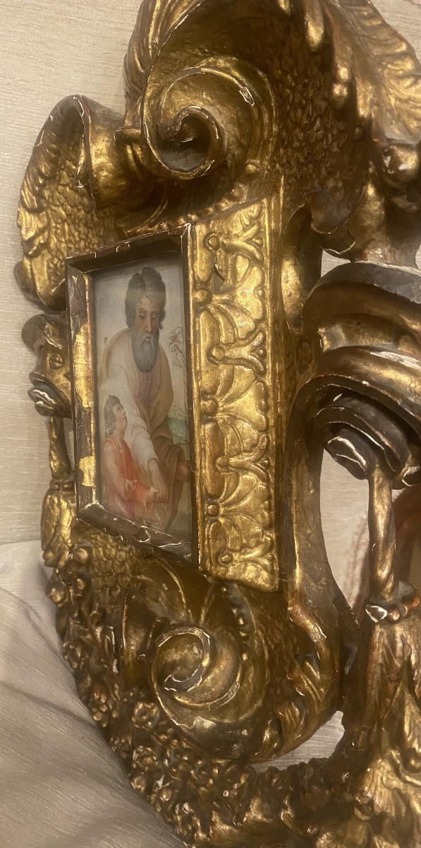 Peinture Représentant Saint Joseph Et Gesû Enfant Du XVIIe Siècle-photo-3
