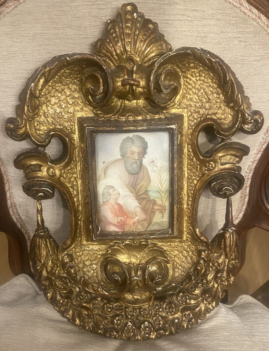 Peinture Représentant Saint Joseph Et Gesû Enfant Du XVIIe Siècle