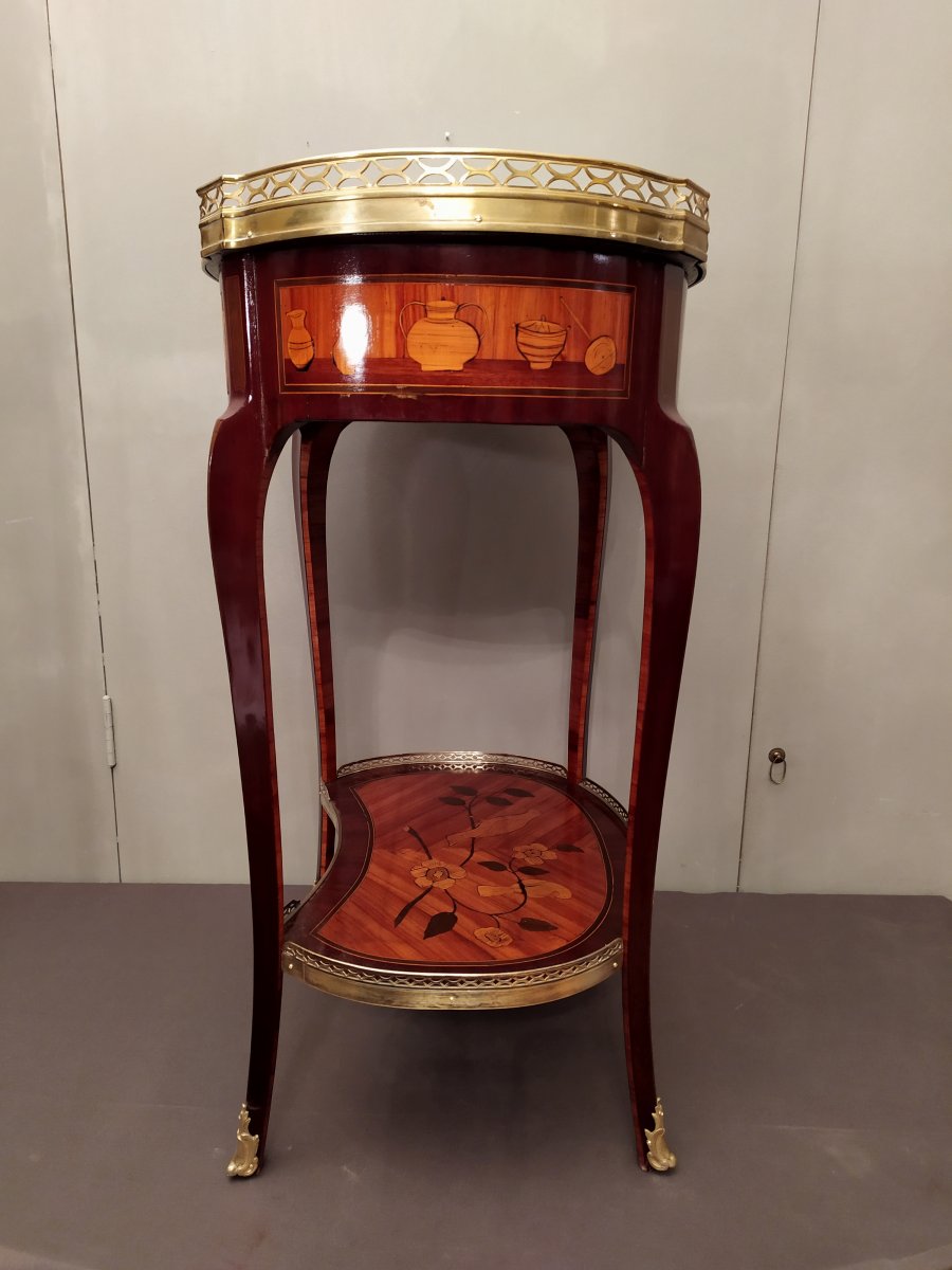 Beautiful Oval Table, Pedestal Table, In The Way Of Topino, Inlaid, Yellow Sienna Marble, France-photo-3