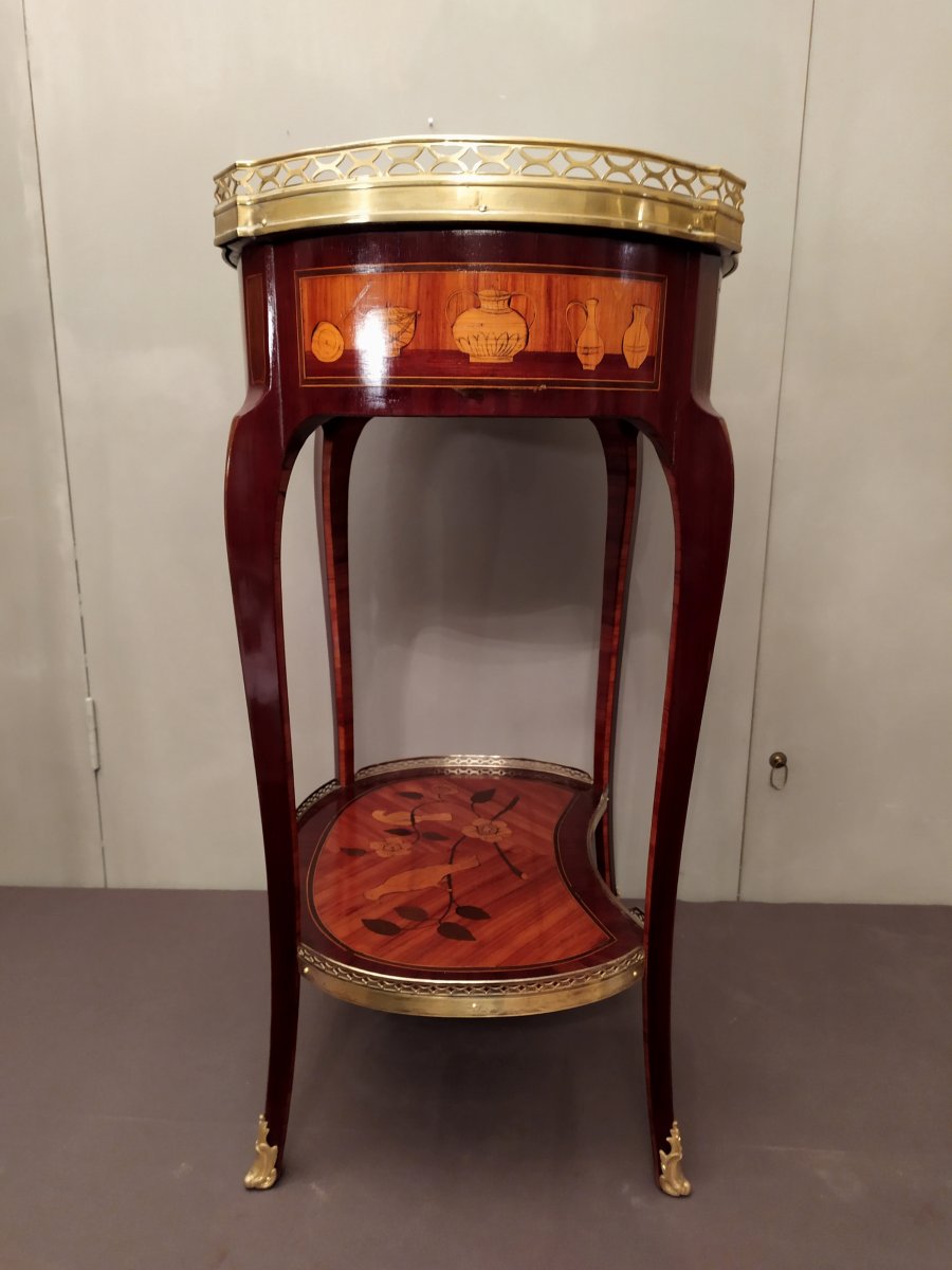 Beautiful Oval Table, Pedestal Table, In The Way Of Topino, Inlaid, Yellow Sienna Marble, France-photo-4