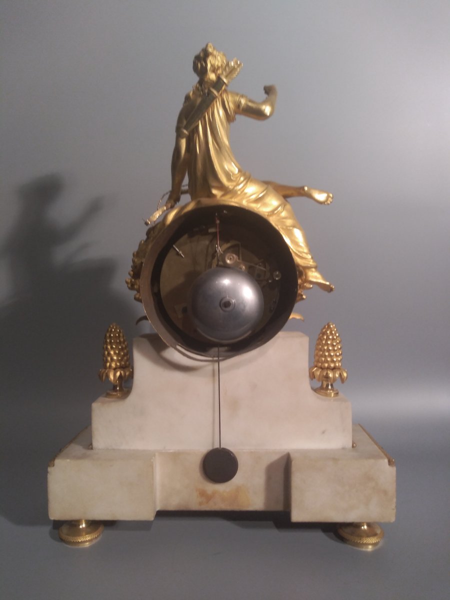 Ancient Pendulum, Pendulum From Fireplace, White Marble Gilt Bronze, Signed Le Jeune à Paris-photo-4