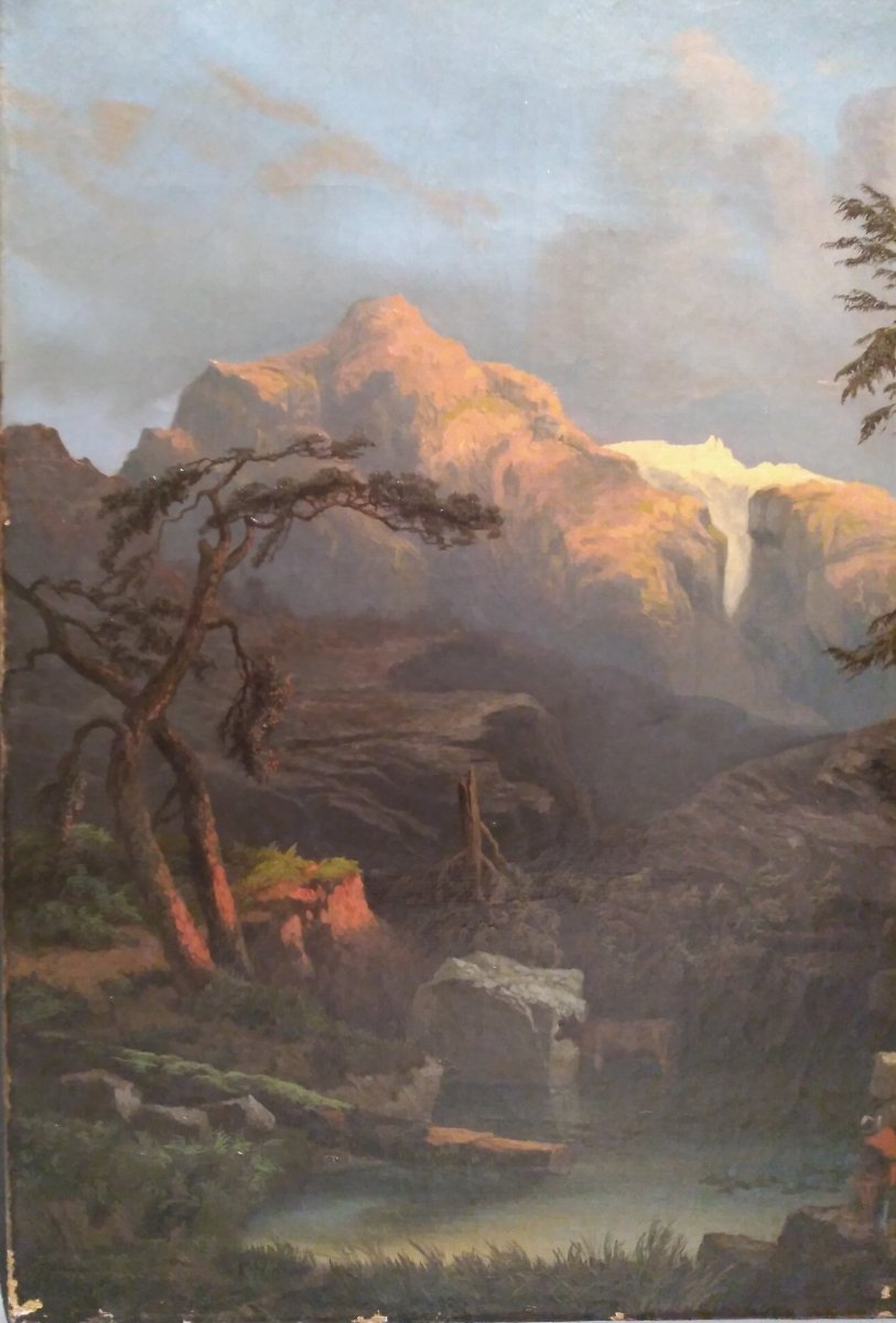 Paysage alpin avec de la neige, huile sur toile, signé "Tepping"-photo-2