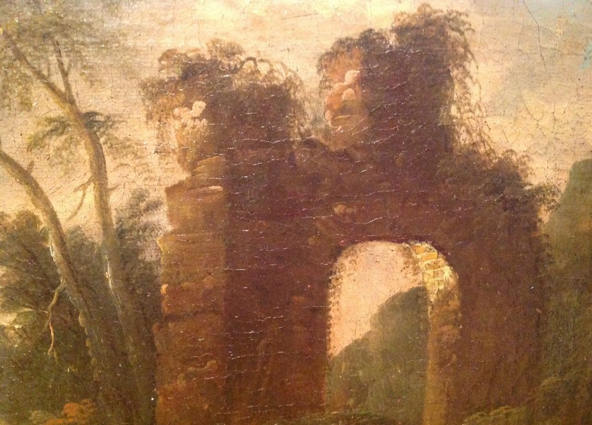 Rural Scene Painting With Ruins, Oil On Canvas, Philipp Peter Roos - Rosa Da Tivoli-photo-4