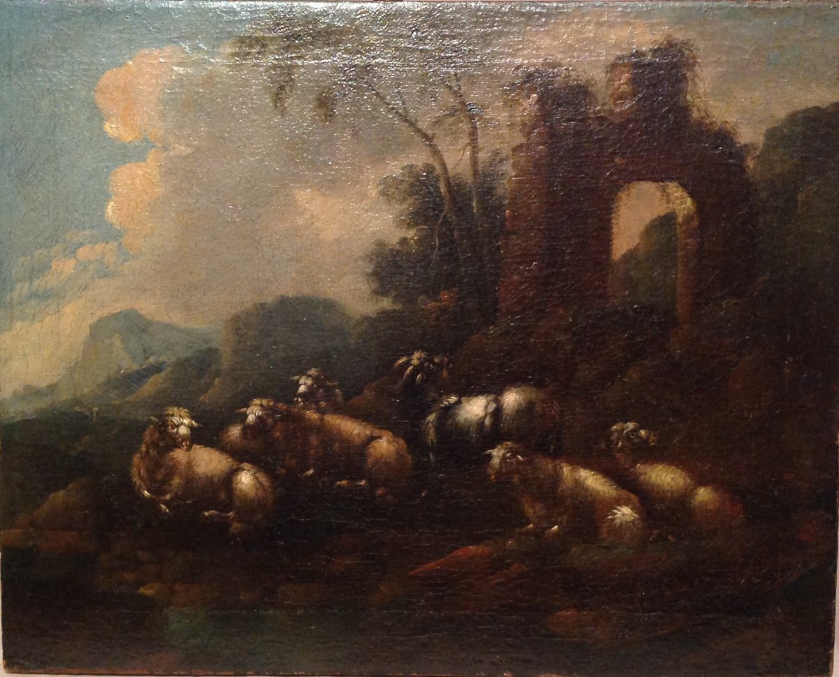 Rural Scene Painting With Ruins, Oil On Canvas, Philipp Peter Roos - Rosa Da Tivoli