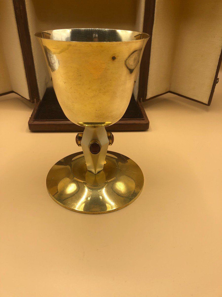 Italian Liturgical Chalice In Art Deco Style (1920-1935) With Cup And Foot In Solid Silver-photo-2