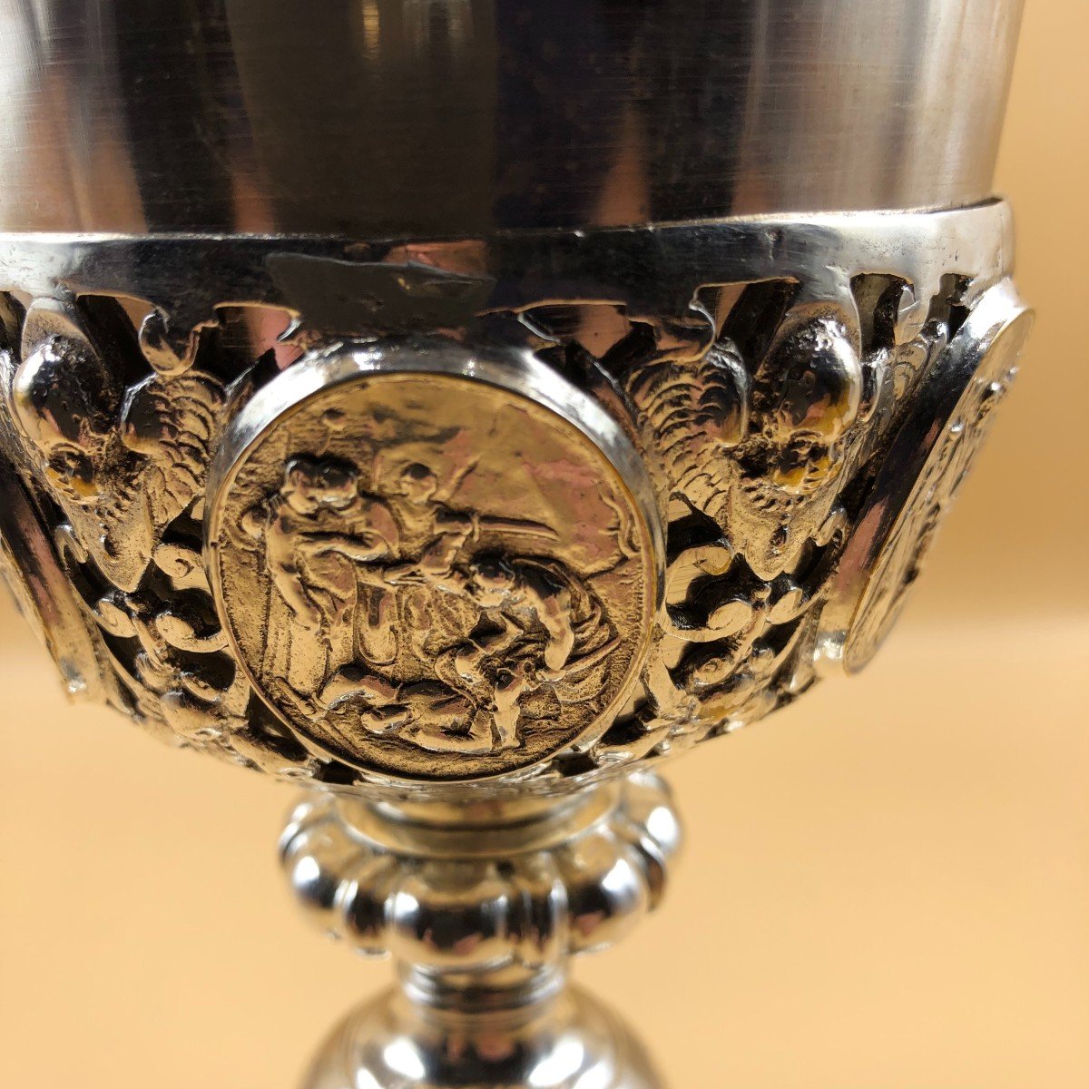 Solid Silver Florentine Goblet (hallmarked) From The Second Half Of The 18th Century.-photo-1