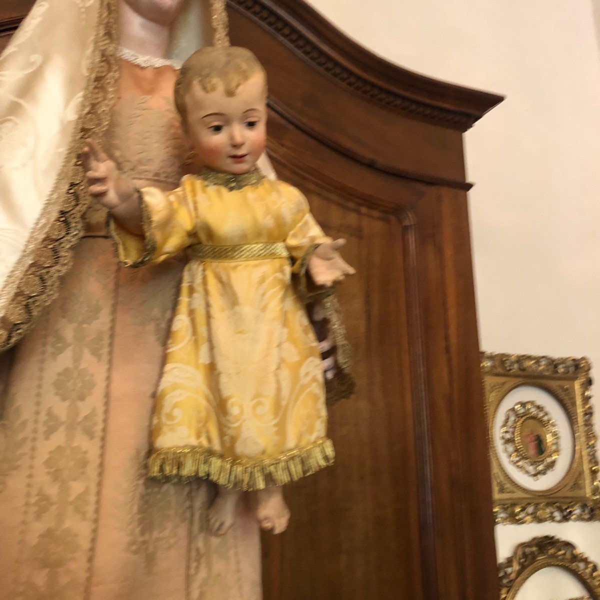 Statue-mannequin "habillé" En Carton Romain De Marie Et ​​enfant Jésus XVIIIème Siècle -photo-3
