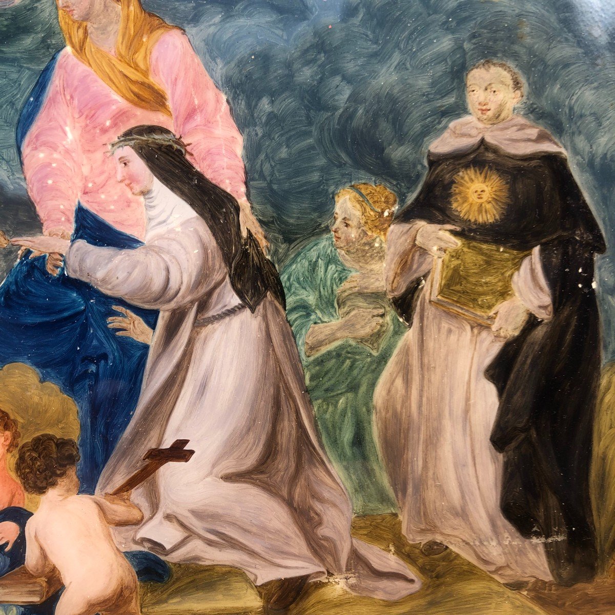 Peinture Sur Verre Du 18ème Siècle Représentant Le Mariage Mystique De Santa Caterina De'ricci-photo-4