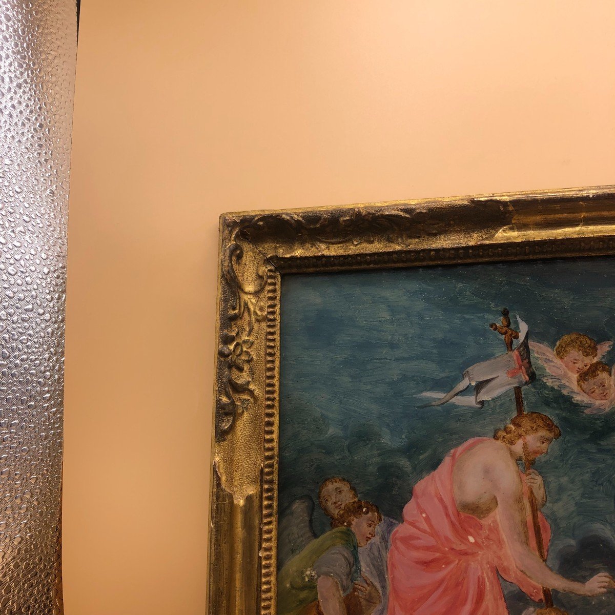 Peinture Sur Verre Du 18ème Siècle Représentant Le Mariage Mystique De Santa Caterina De'ricci-photo-2