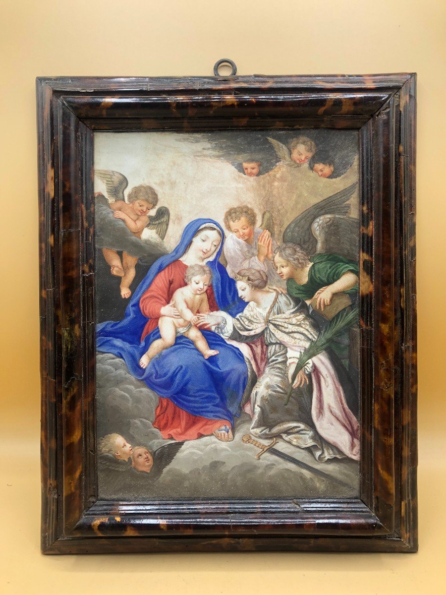 Watercolor Painting On Paper Representing The Mystic Marriage Of Saint Catherine Of Alessandria