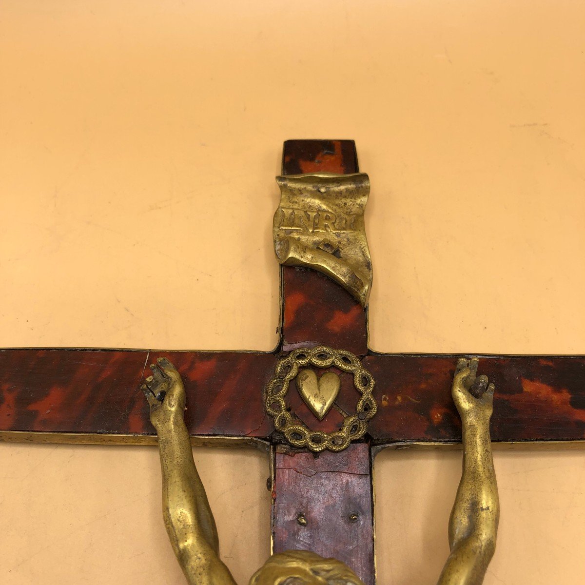 Cross With Torque Covering With Accessories And Christ In Golden Bronze-photo-4