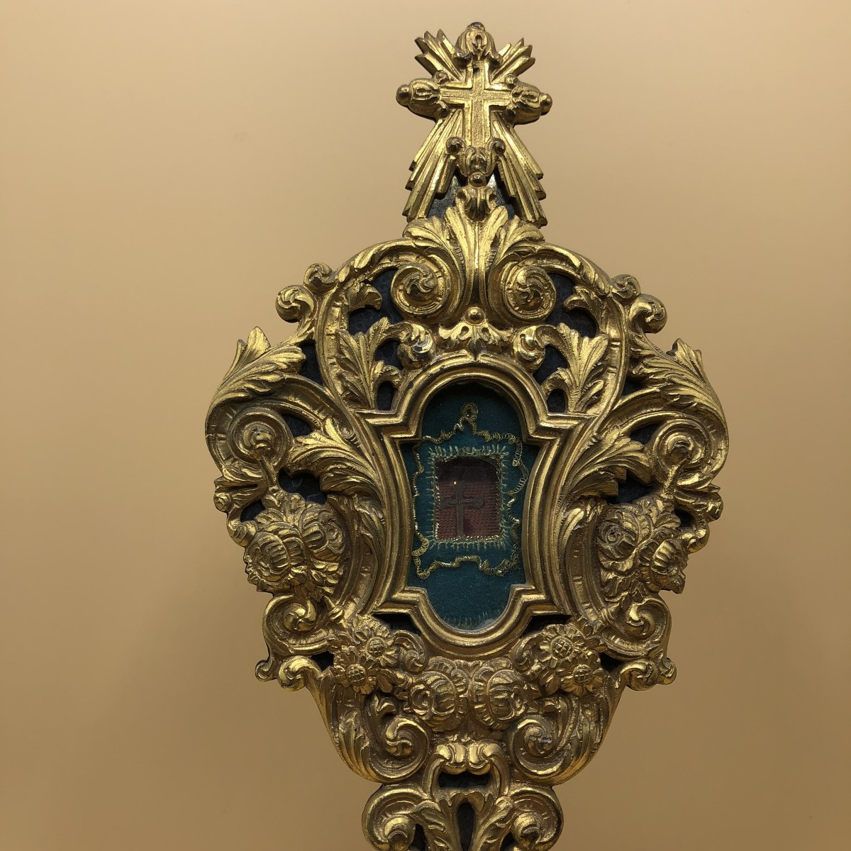 17th Century Reliquary Of The Holy Cross With Gilded Bronze Plate-photo-3