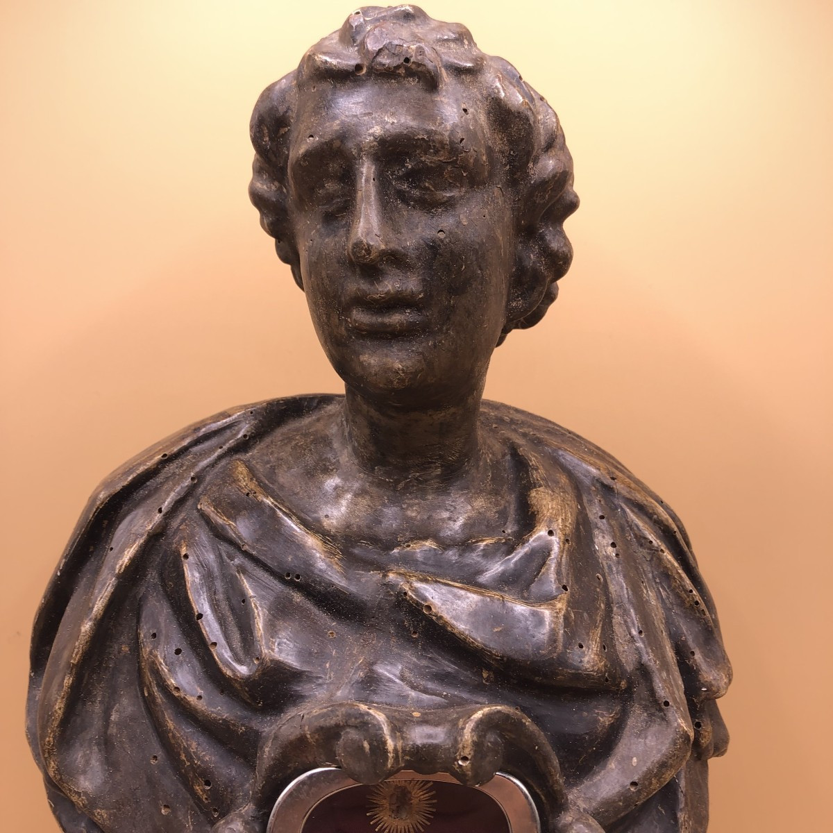 Reliquary Bust Of Saint Christopher The Martyr In Carved And Silvered Wood-photo-3