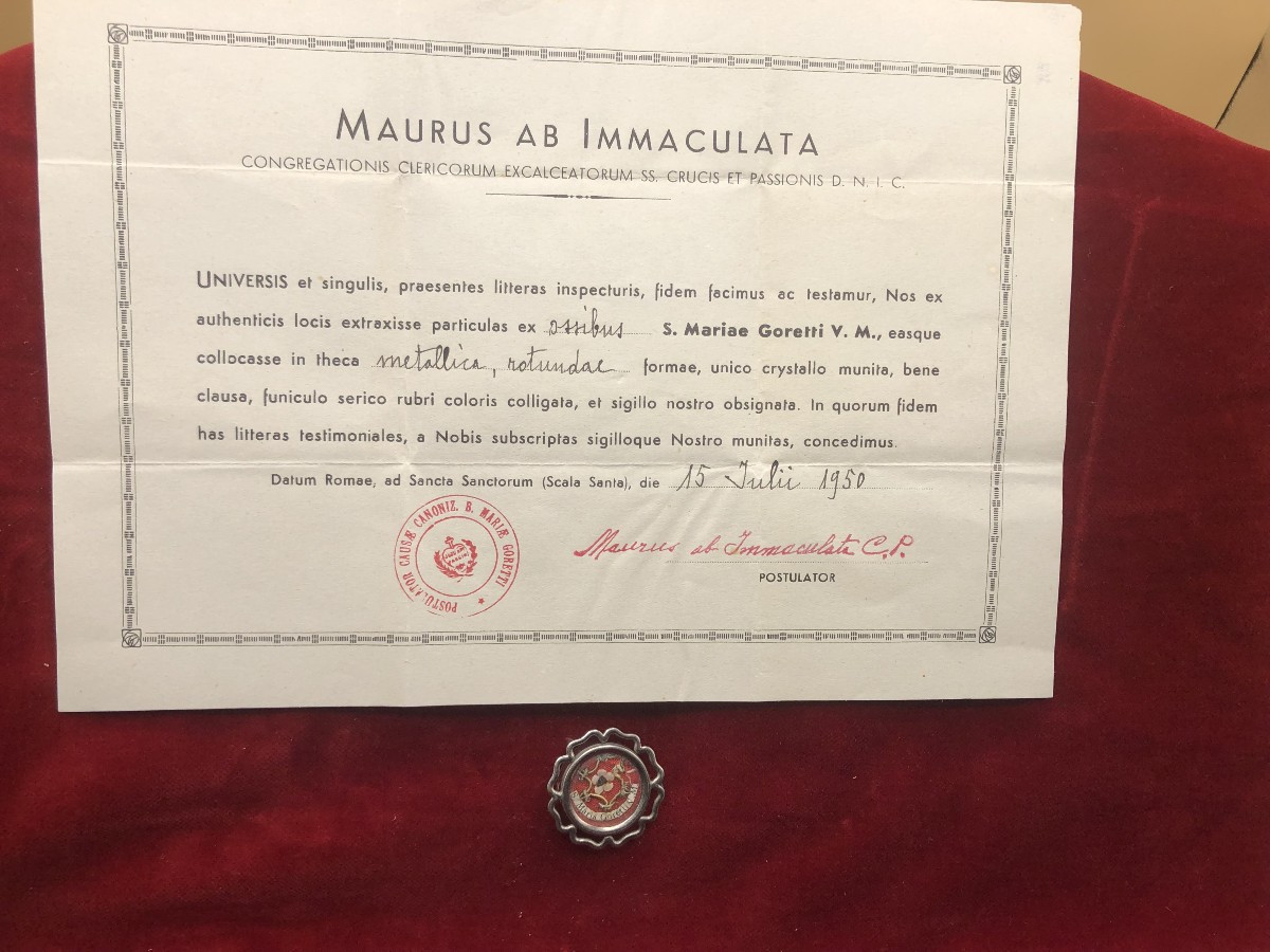 Relic With Authentication Of St. Maria Goretti