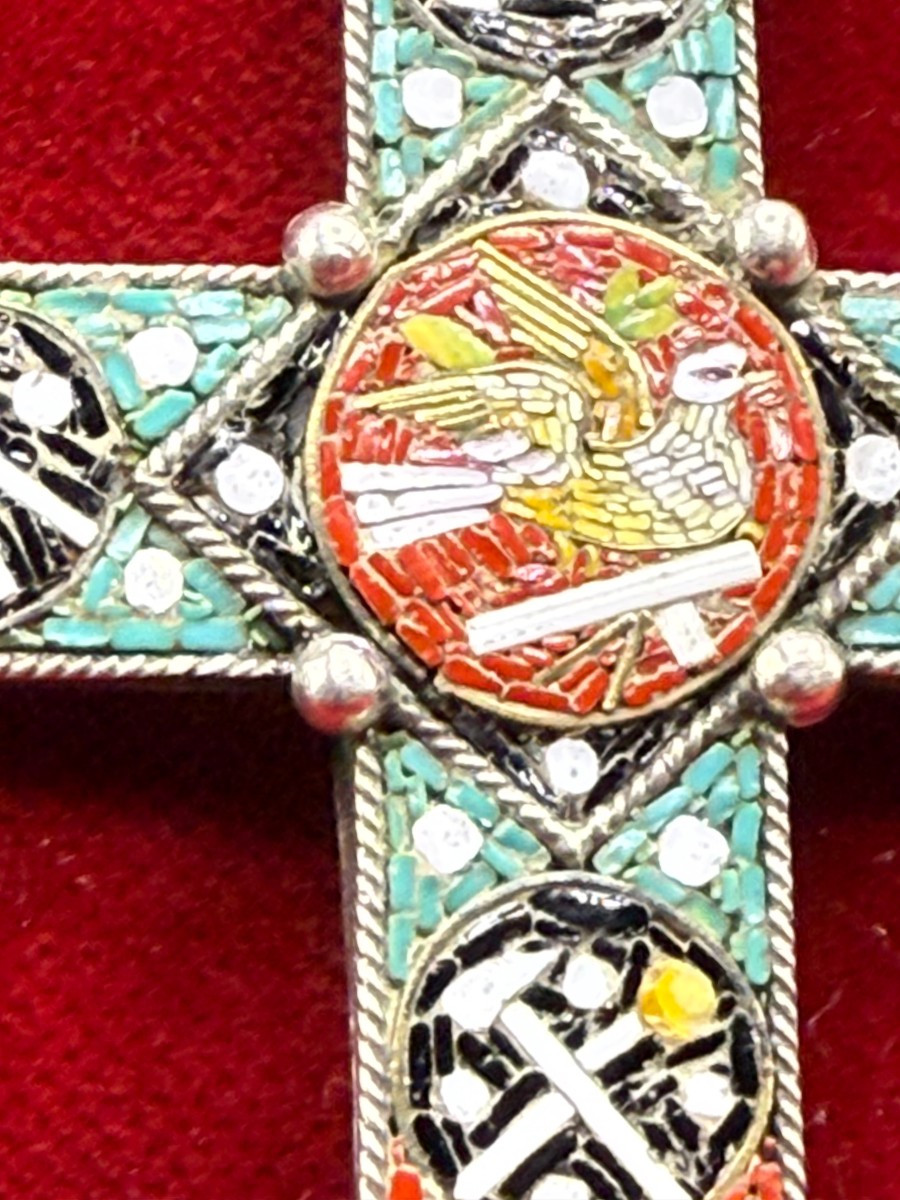 Croix reliquaire pectorale en argent avec mosaïque et relique de la Sainte Croix-photo-4