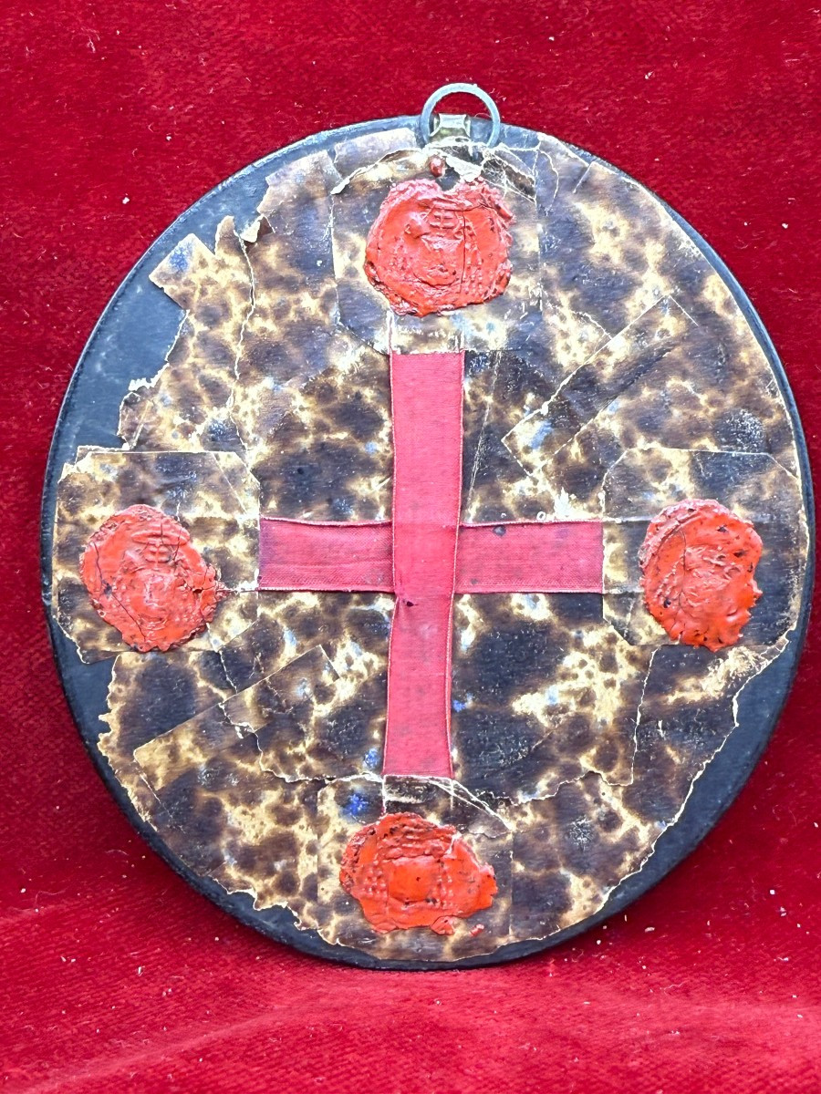 Tableau reliquaire français avec reliques de 3 saints-photo-3