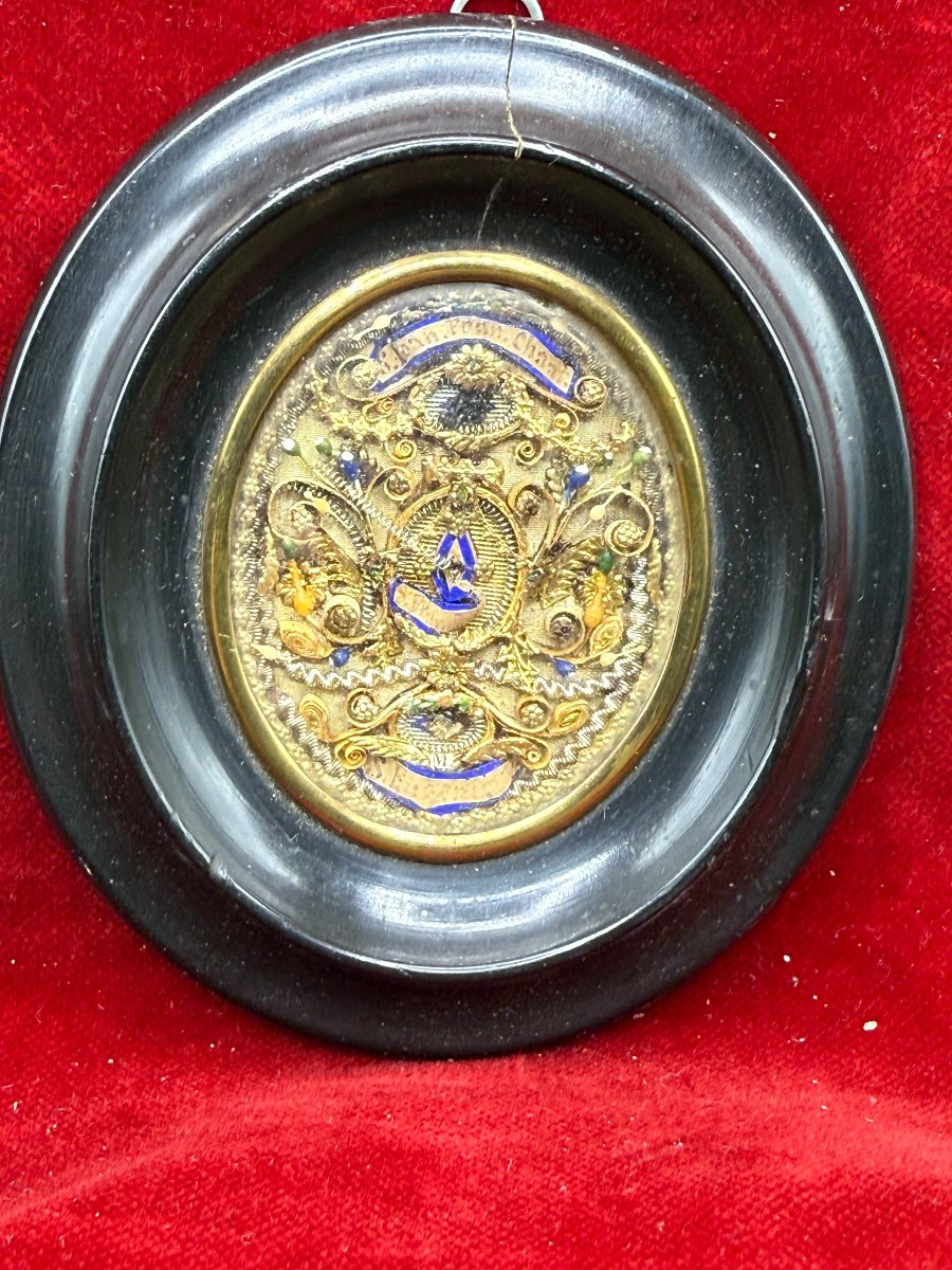Tableau reliquaire français avec reliques de 3 saints