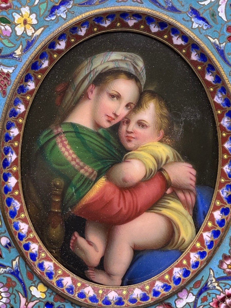 Cloisonné Wall-mounted Holy Water Stoup With Miniature Painted On Porcelain-photo-2