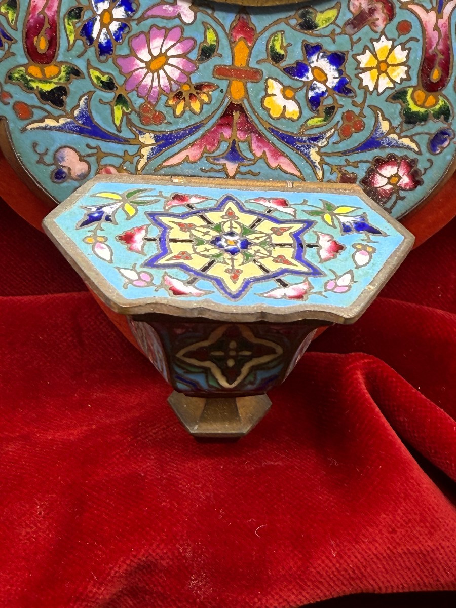 Cloisonné Wall-mounted Holy Water Stoup With Miniature Painted On Porcelain-photo-4