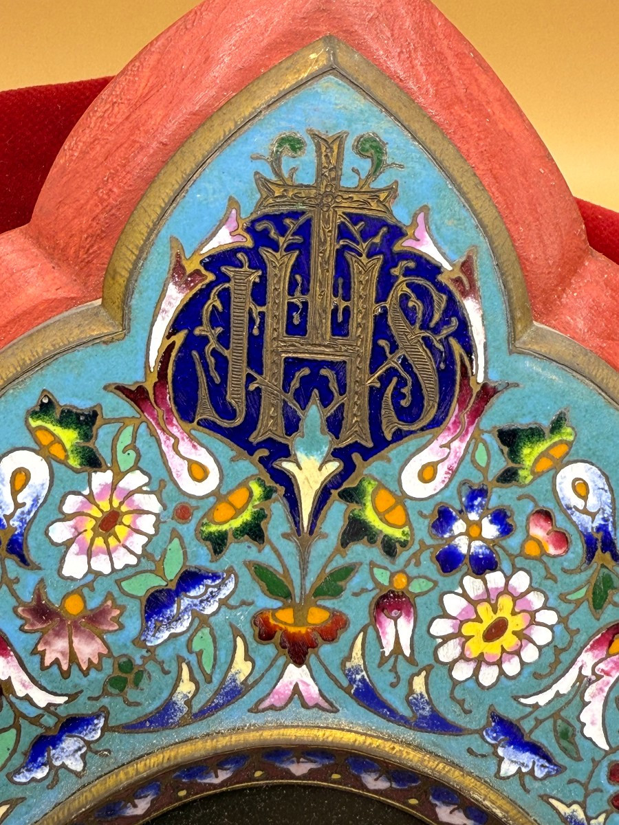 Cloisonné Wall-mounted Holy Water Stoup With Miniature Painted On Porcelain-photo-1