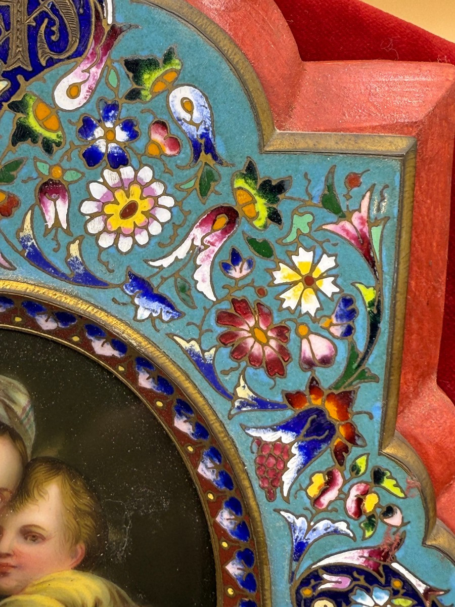 Cloisonné Wall-mounted Holy Water Stoup With Miniature Painted On Porcelain-photo-2