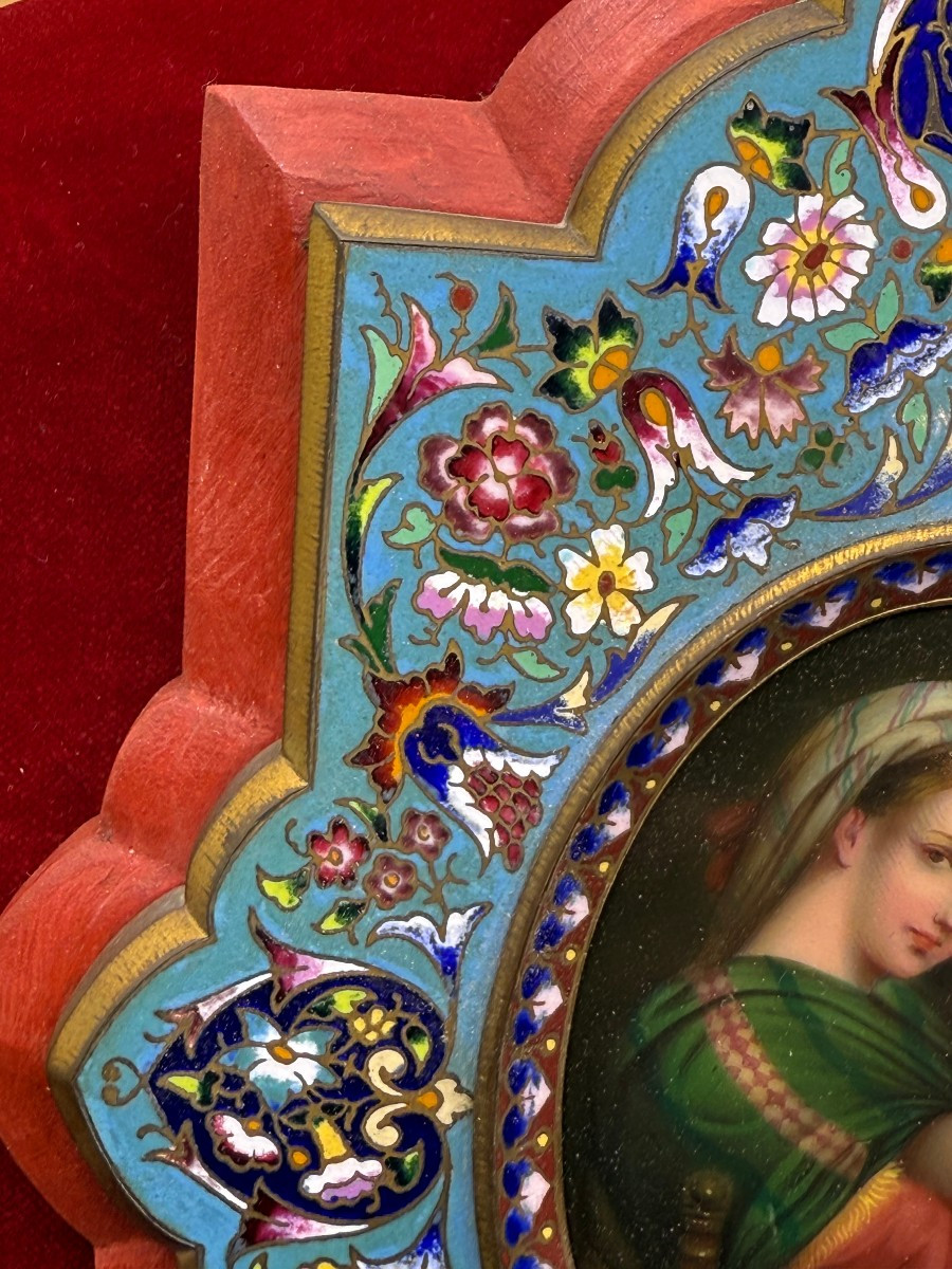 Cloisonné Wall-mounted Holy Water Stoup With Miniature Painted On Porcelain-photo-3
