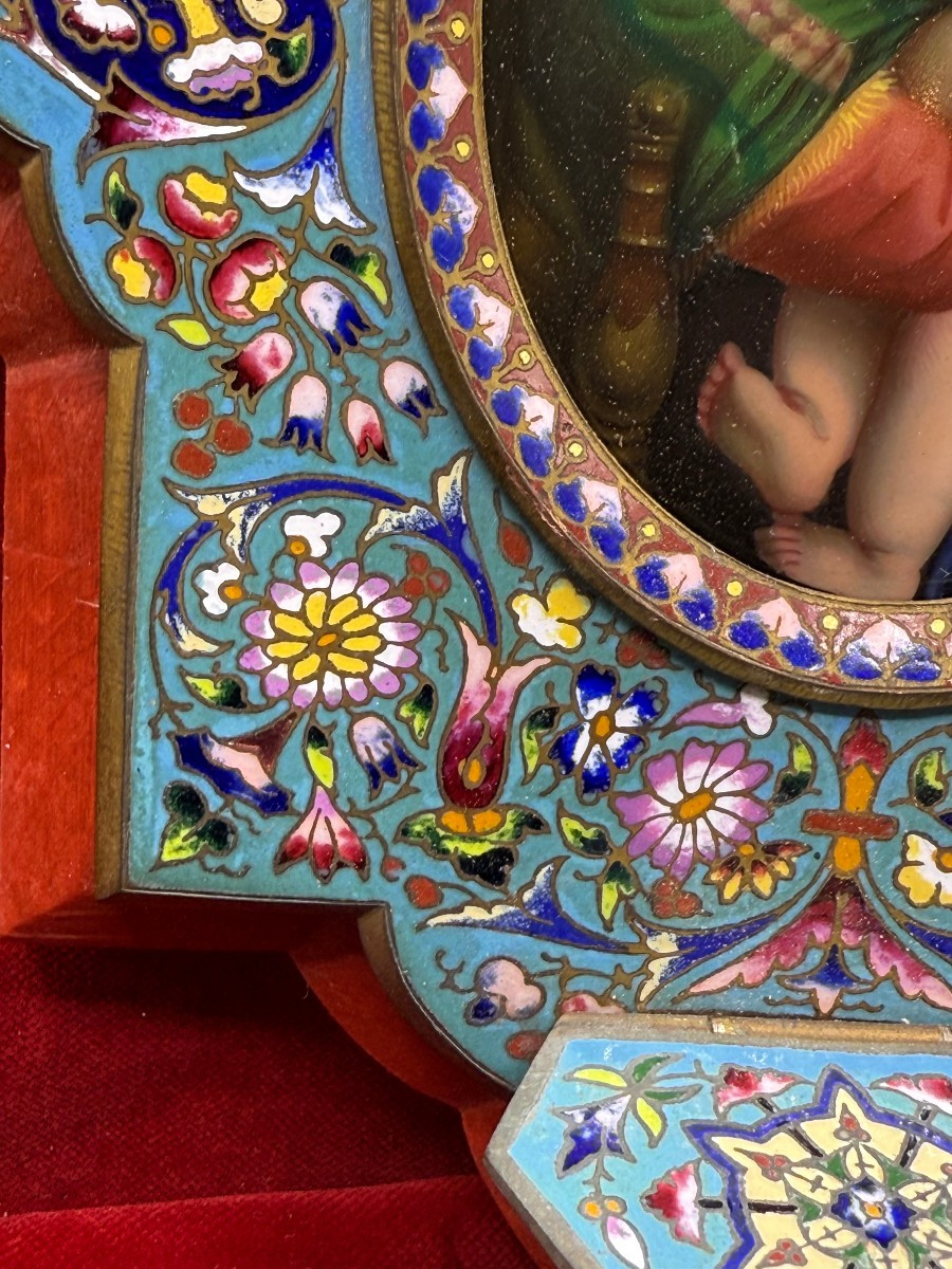 Cloisonné Wall-mounted Holy Water Stoup With Miniature Painted On Porcelain-photo-4