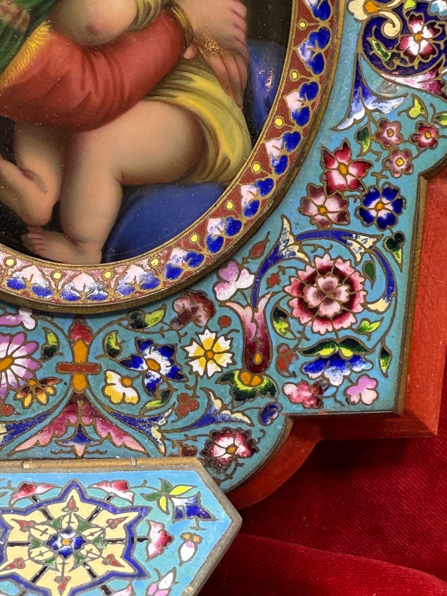 Cloisonné Wall-mounted Holy Water Stoup With Miniature Painted On Porcelain-photo-5