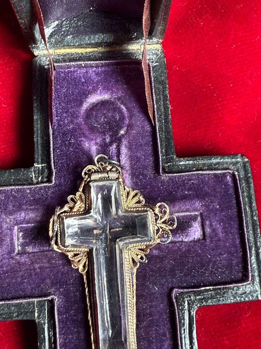 Reliquaire en filigrane d'argent dans un coffret en bois recouvert de cuir  -photo-3