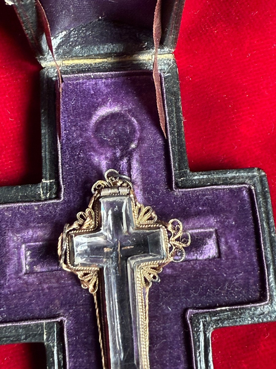 Reliquaire en filigrane d'argent dans un coffret en bois recouvert de cuir  -photo-4