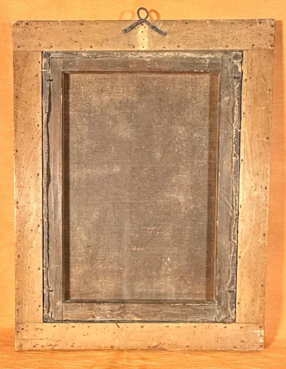 Tableau représentant Saint Antoine l'abbé dans son cadre d'époque du XVIIIe siècle.-photo-2