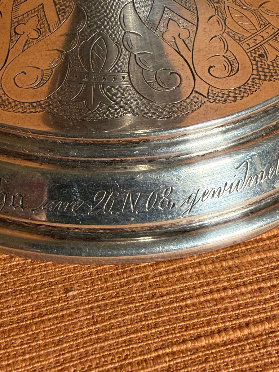 Late 19th-early 20th-century Silver Chalice, Chiseled And Embossed, In A Wooden And Leather Cas-photo-1