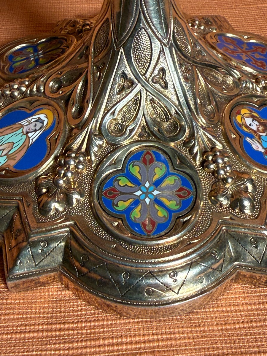  239 French-style Pyx From The Early 19th Century In Solid Silver With Polychrome Enamel Cameos-photo-4