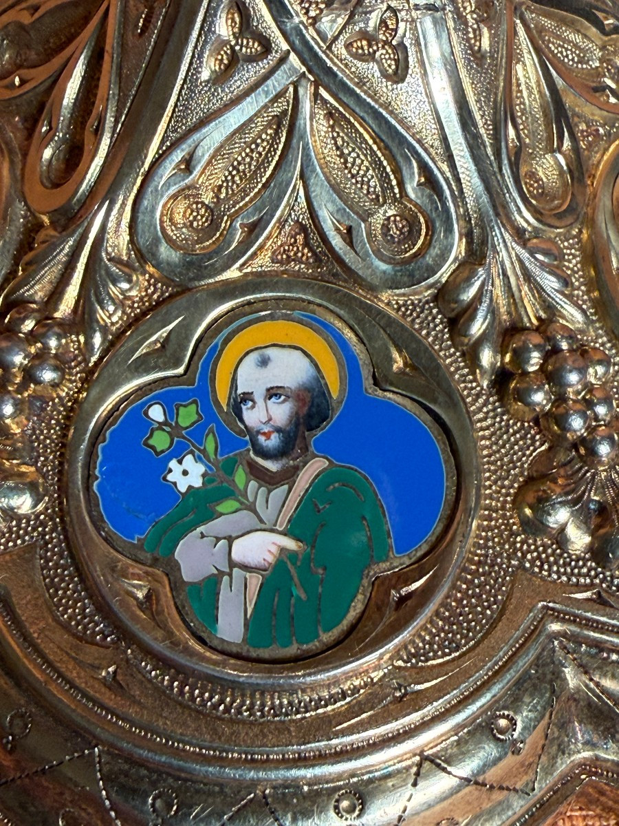  239 French-style Pyx From The Early 19th Century In Solid Silver With Polychrome Enamel Cameos-photo-2