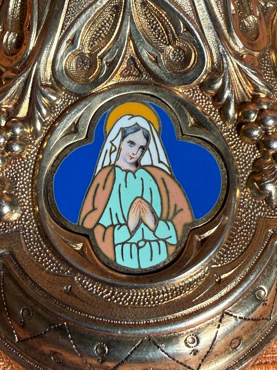  239 French-style Pyx From The Early 19th Century In Solid Silver With Polychrome Enamel Cameos-photo-3