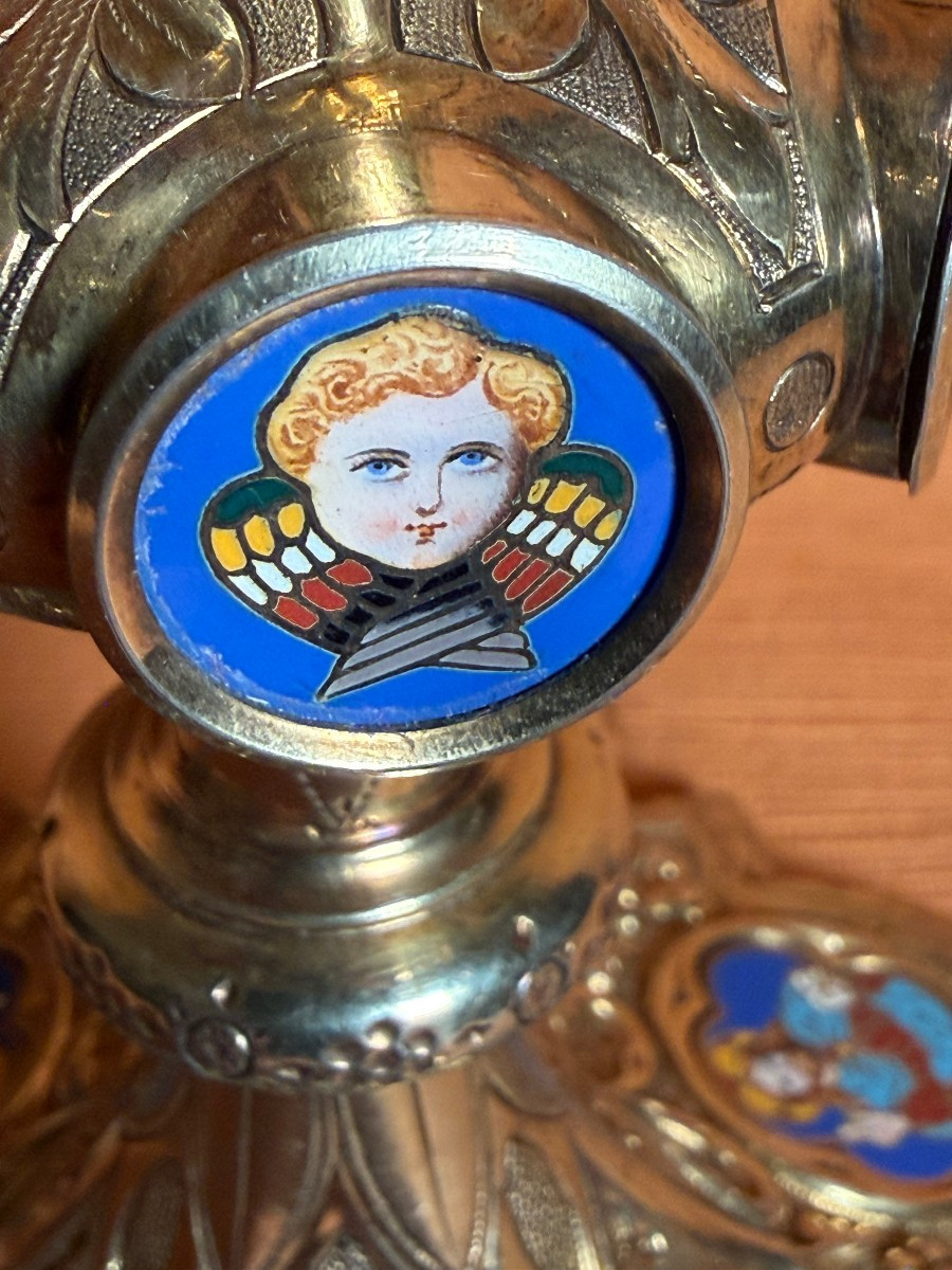  239 French-style Pyx From The Early 19th Century In Solid Silver With Polychrome Enamel Cameos-photo-4