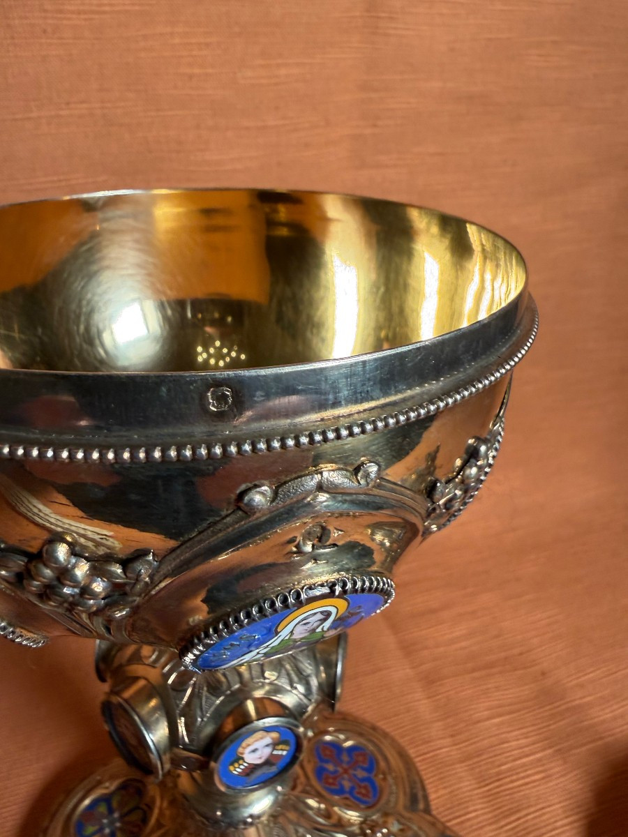  239 French-style Pyx From The Early 19th Century In Solid Silver With Polychrome Enamel Cameos-photo-6