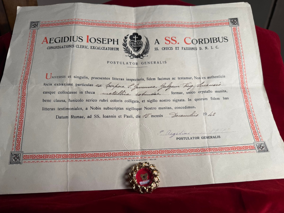 Reliquary Of St. Gemma Galgani With Her Authentication 