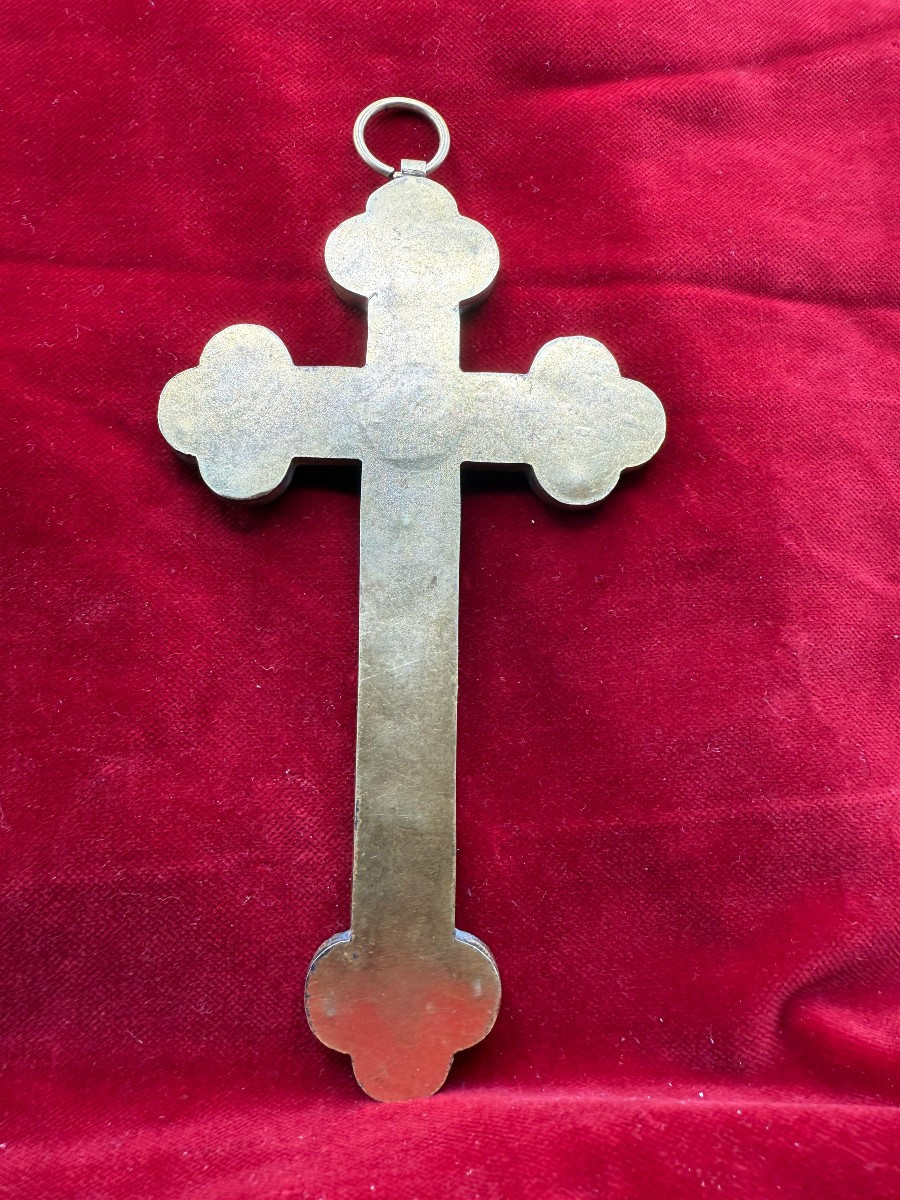 Croix pectorale (stauroteca)en mosaique romaine avec fragment de la Sainte Croix à l'interieur-photo-3